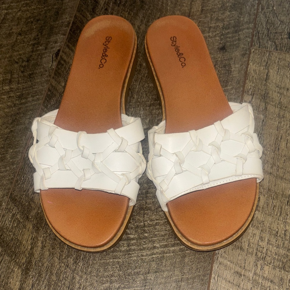 Style & Co. White Braided Slide Mules